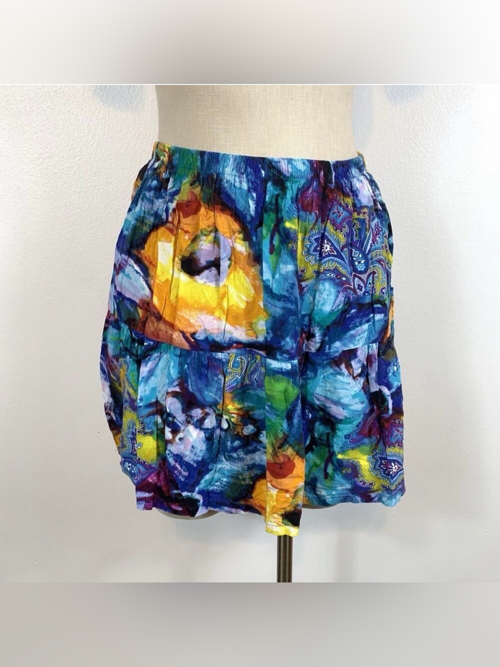 Vintage Jams World Womens Ruffled Flouncy Skirt Abstract Print Pockets Medium